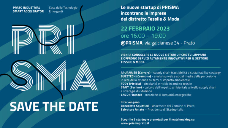 [SAVE THE DATE] 22 Febbraio 2023: le nuove startup di PRISMA incontrano le imprese di Tessile & Moda