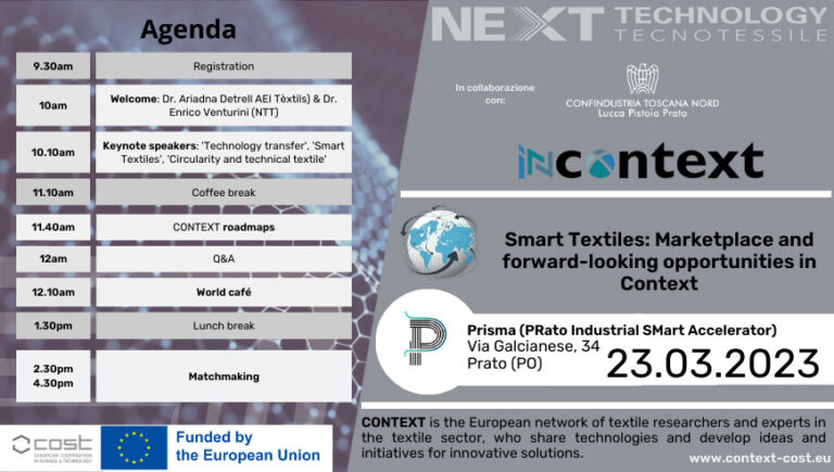 Smart Textiles: Marketplace and forward-looking opportunities in Context – Agenda e Programma dell’evento del 23 Marzo 2023